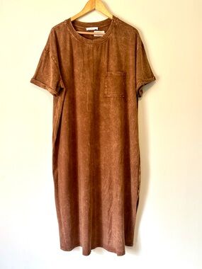 NWT Ces Femme Mocha Mineral-Wash Short Sleeve Pocket T-Shirt Dress XL